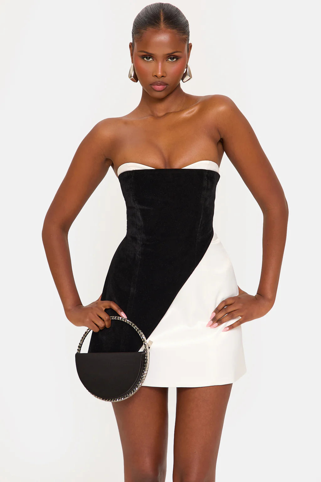 Contrast Velvet Strapless Mini Dres