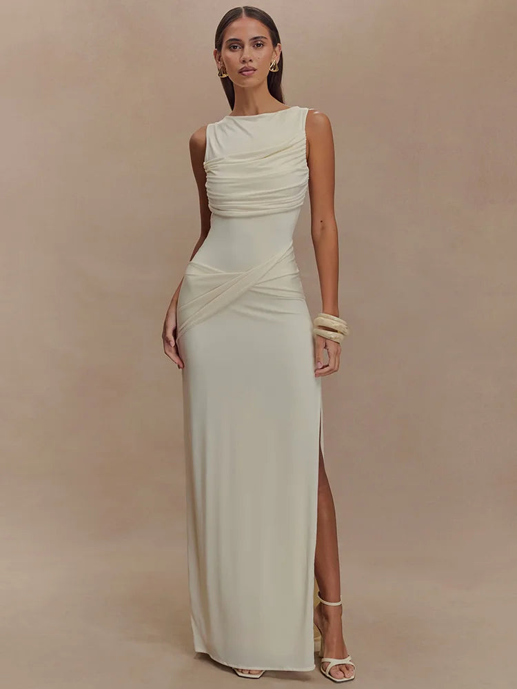 Nova Backless Ruched Sexy Maxi Tank Dress