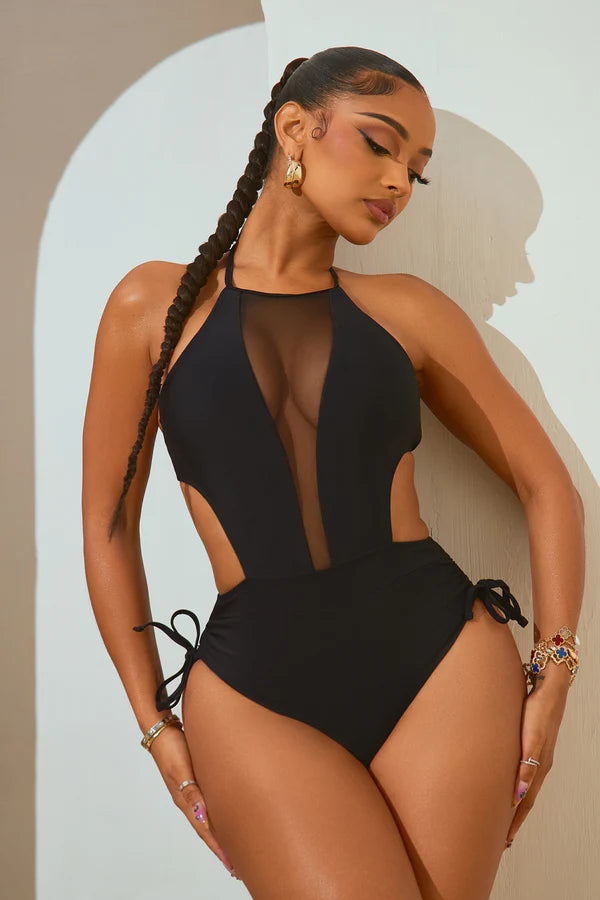 Theo Mesh Cutout 1 Piece Swimsuit - Black