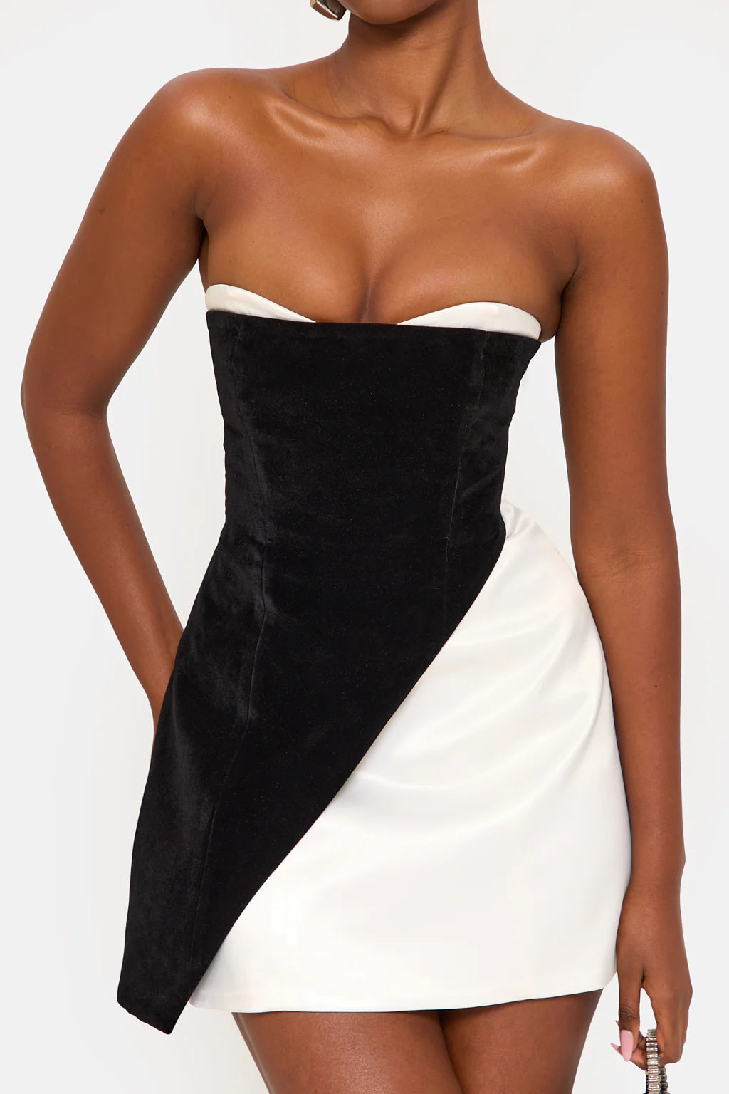 Contrast Velvet Strapless Mini Dres