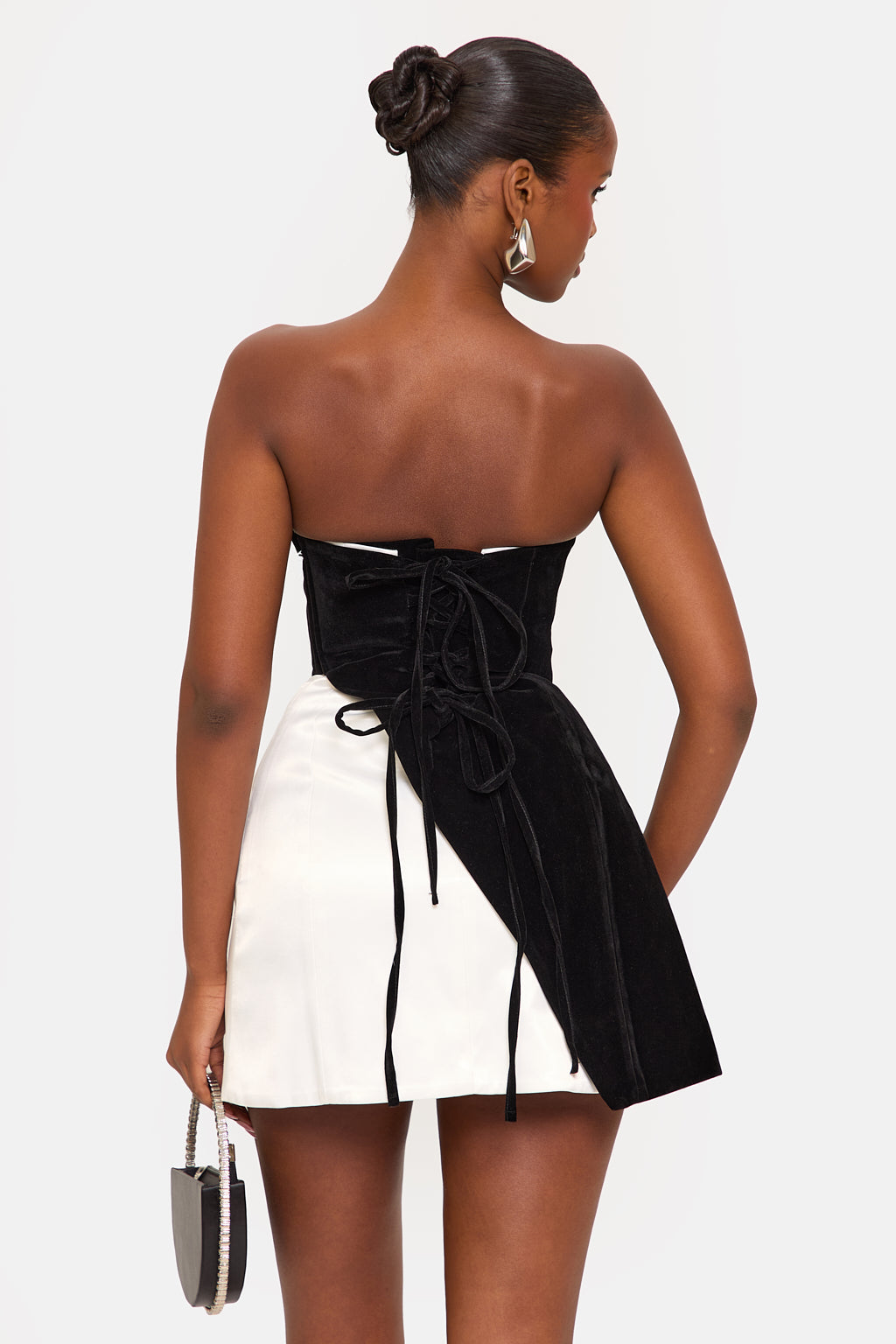 Contrast Velvet Strapless Mini Dres