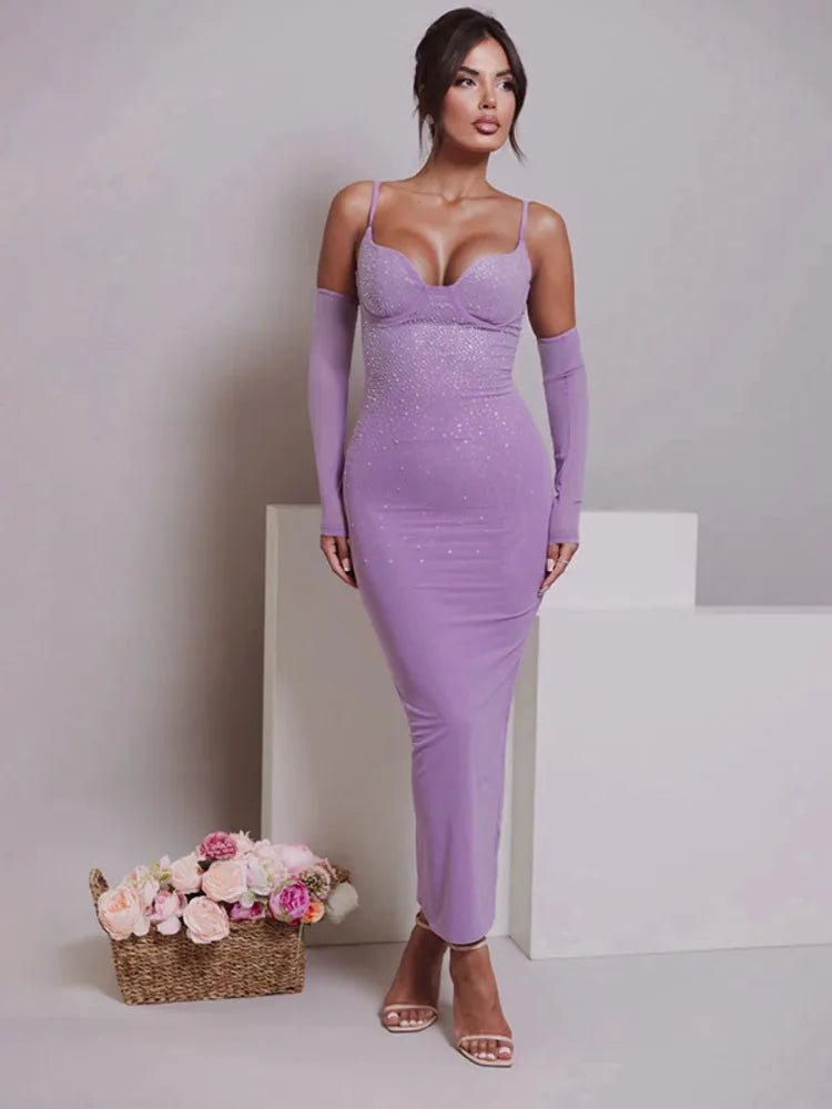 NovaThreads Glitter Spaghetti Strap Sexy Maxi Dress