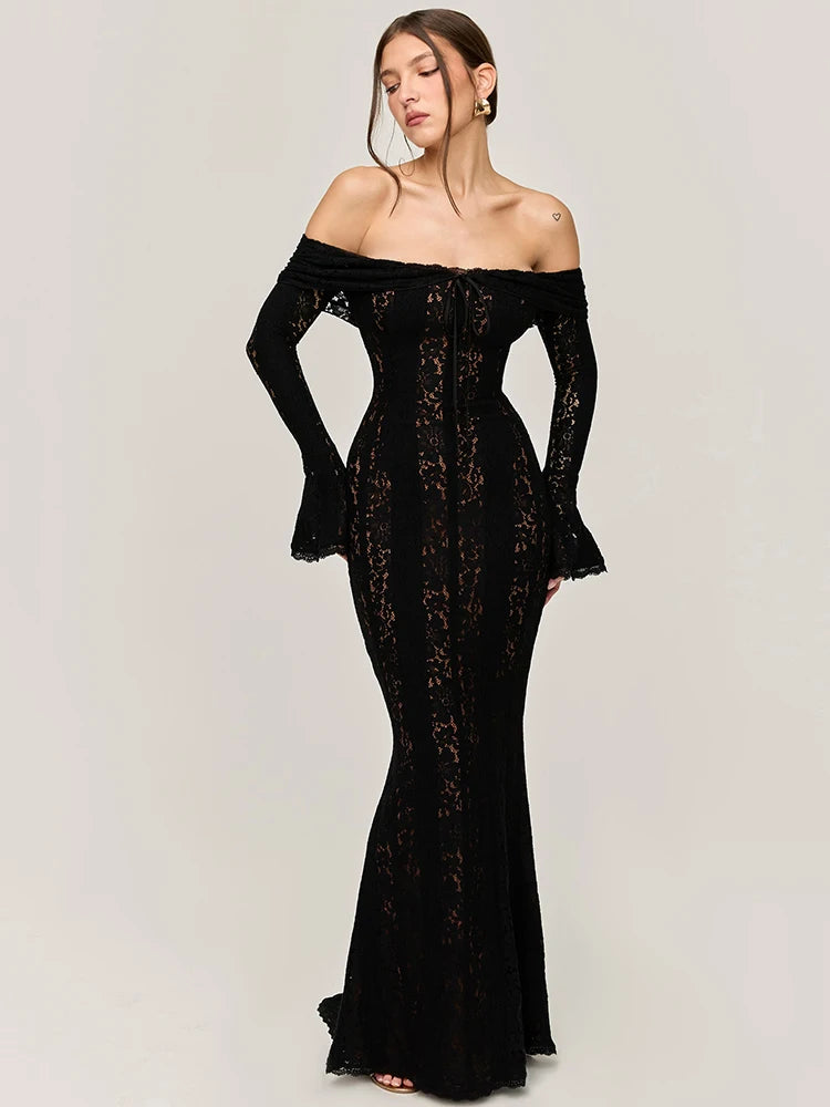 NT Lace Off-shoulder Sexy Maxi Dress