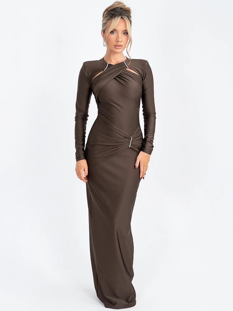 NovaThreads Hollow Out Long Sleeve Sexy Maxi Dress