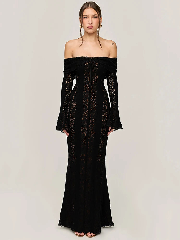 NT Lace Off-shoulder Sexy Maxi Dress