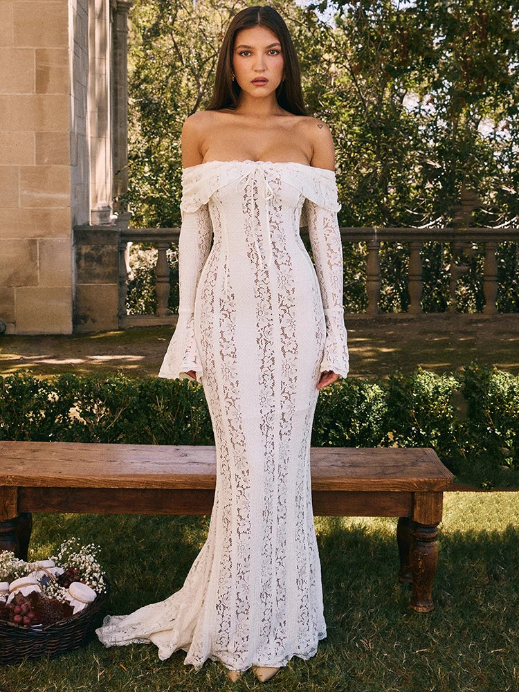 NT Lace Off-shoulder Sexy Maxi Dress