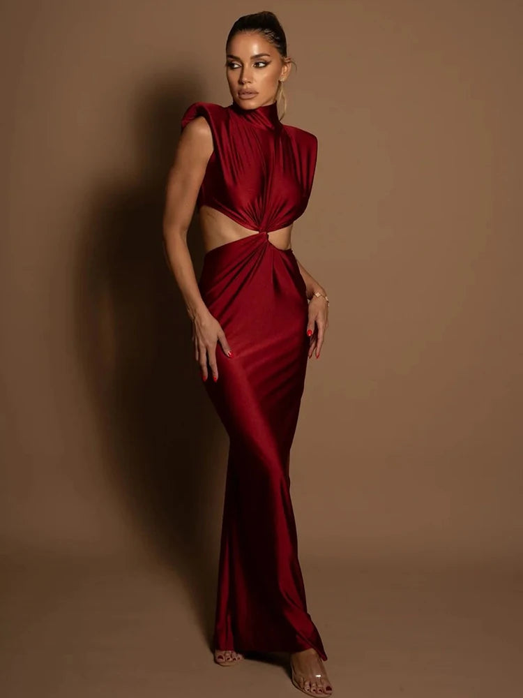 NovaThreads Hollow Out Turtleneck Sexy Maxi Dress