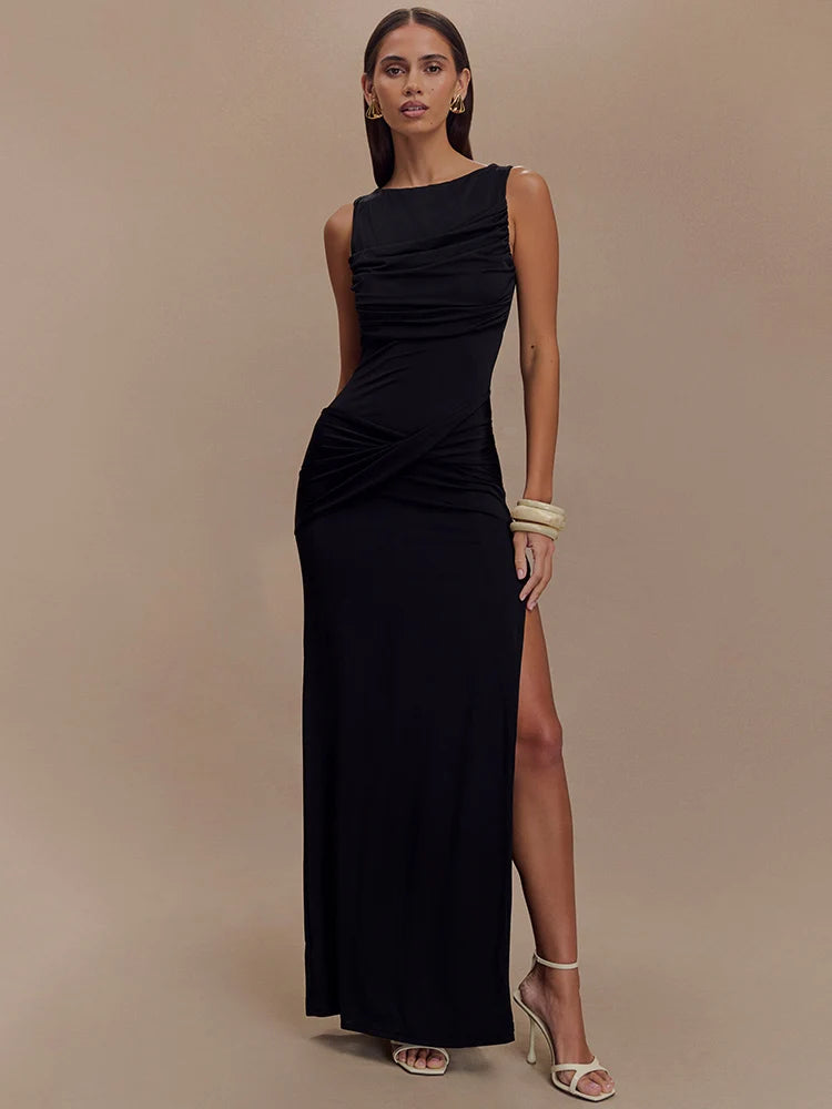 Nova Backless Ruched Sexy Maxi Tank Dress