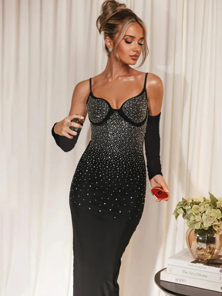 NovaThreads Glitter Spaghetti Strap Sexy Maxi Dress