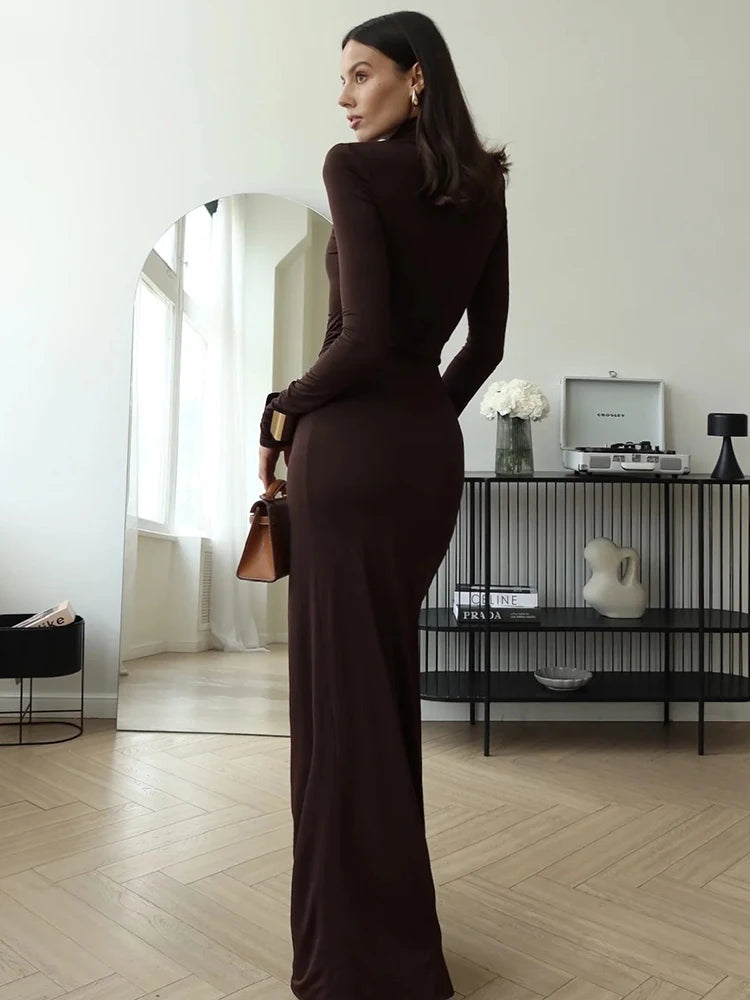 Nov Turtleneck Thigh High Split Sexy Maxi Dress