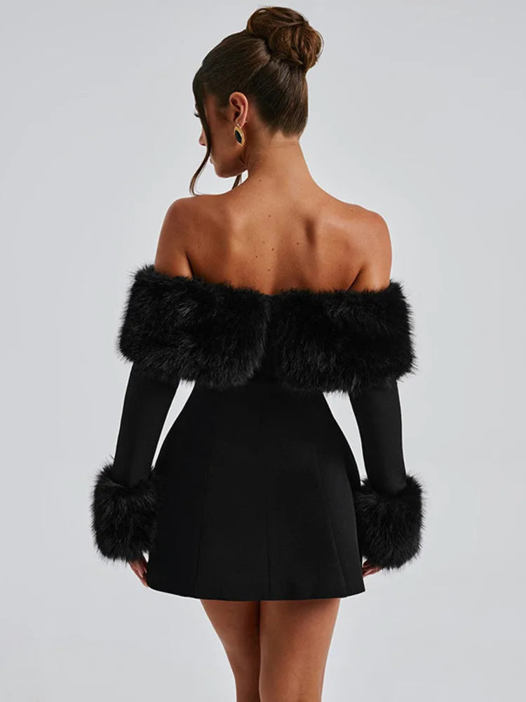 NovaThreads Feather Strapless Long Sleeve Sexy Mini Dress