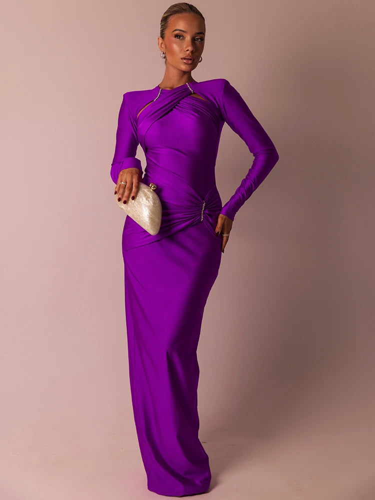 NovaThreads Hollow Out Long Sleeve Sexy Maxi Dress