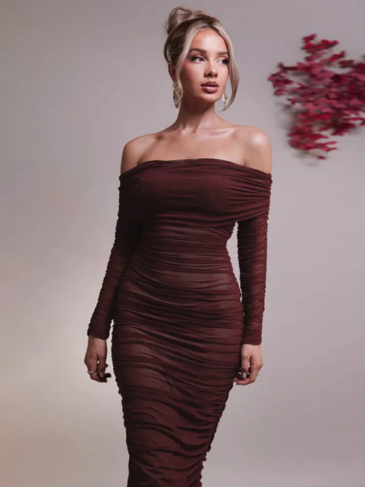 NovaThreads Off-shoulder Long Sleeve Sexy Maxi Dress