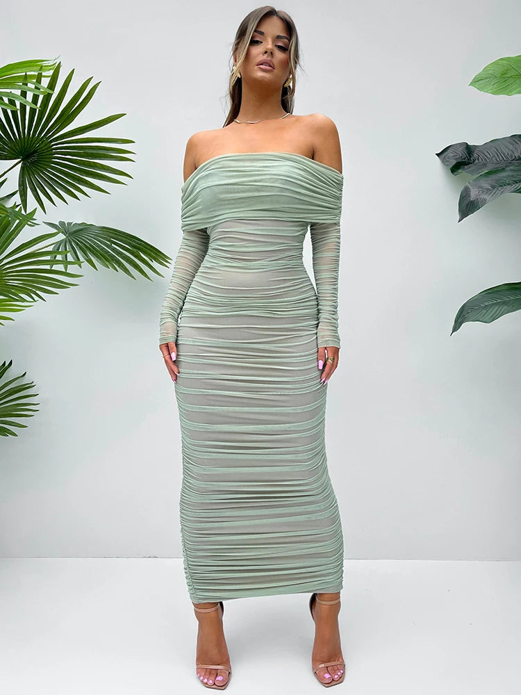 NovaThreads Off-shoulder Long Sleeve Sexy Maxi Dress