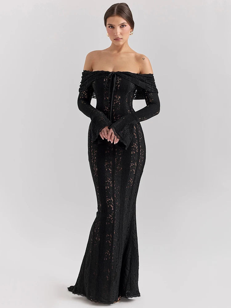 NT Lace Off-shoulder Sexy Maxi Dress