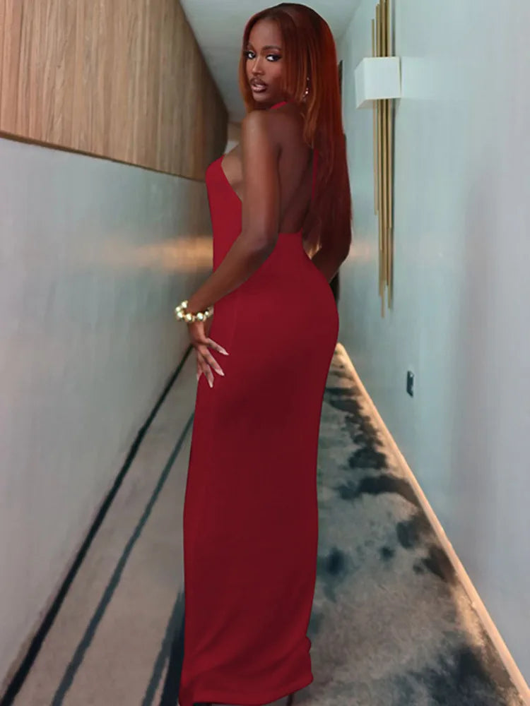 NovaThreads Halter Hollow Out Sexy Maxi Dress