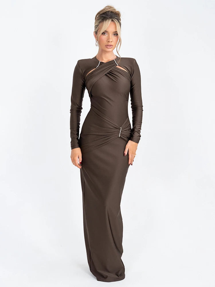 NovaThreads Hollow Out Long Sleeve Sexy Maxi Dress