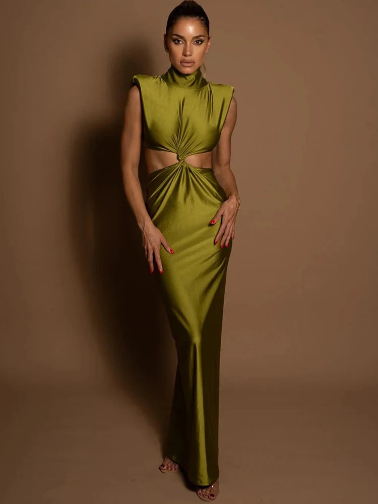 NovaThreads Hollow Out Turtleneck Sexy Maxi Dress