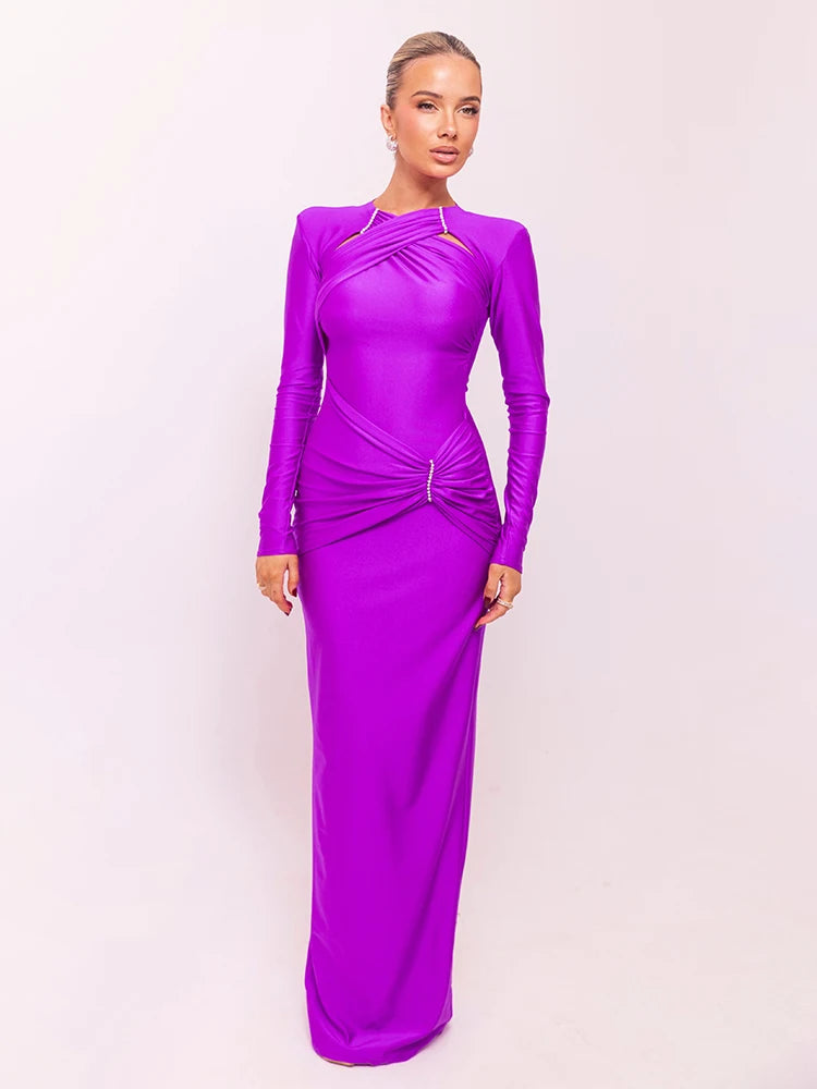 NovaThreads Hollow Out Long Sleeve Sexy Maxi Dress