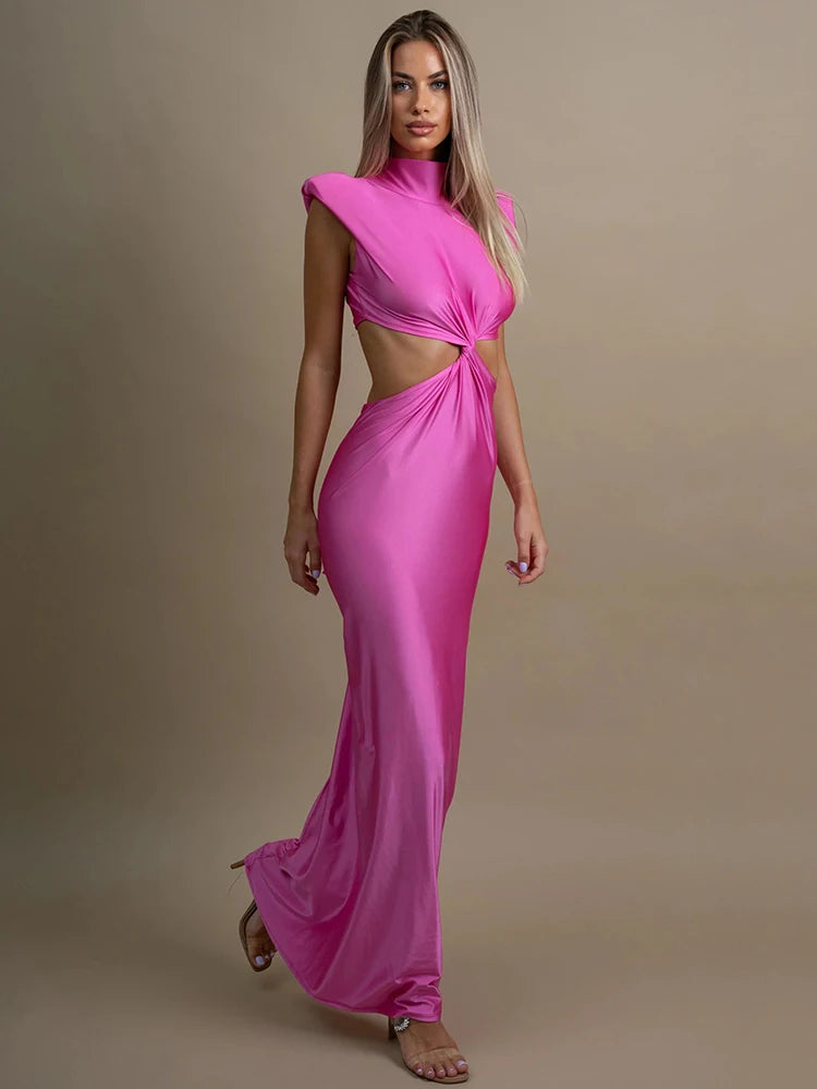 NovaThreads Hollow Out Turtleneck Sexy Maxi Dress