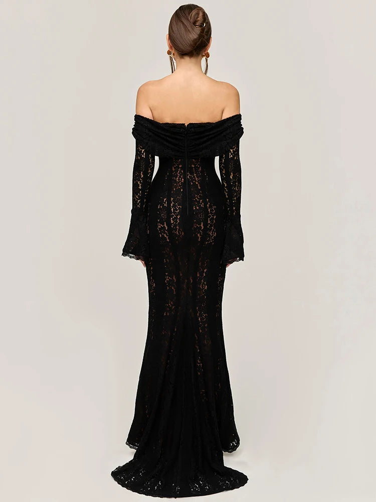 NT Lace Off-shoulder Sexy Maxi Dress