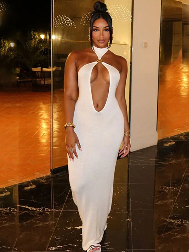 NovaThreads Halter Hollow Out Sexy Maxi Dress
