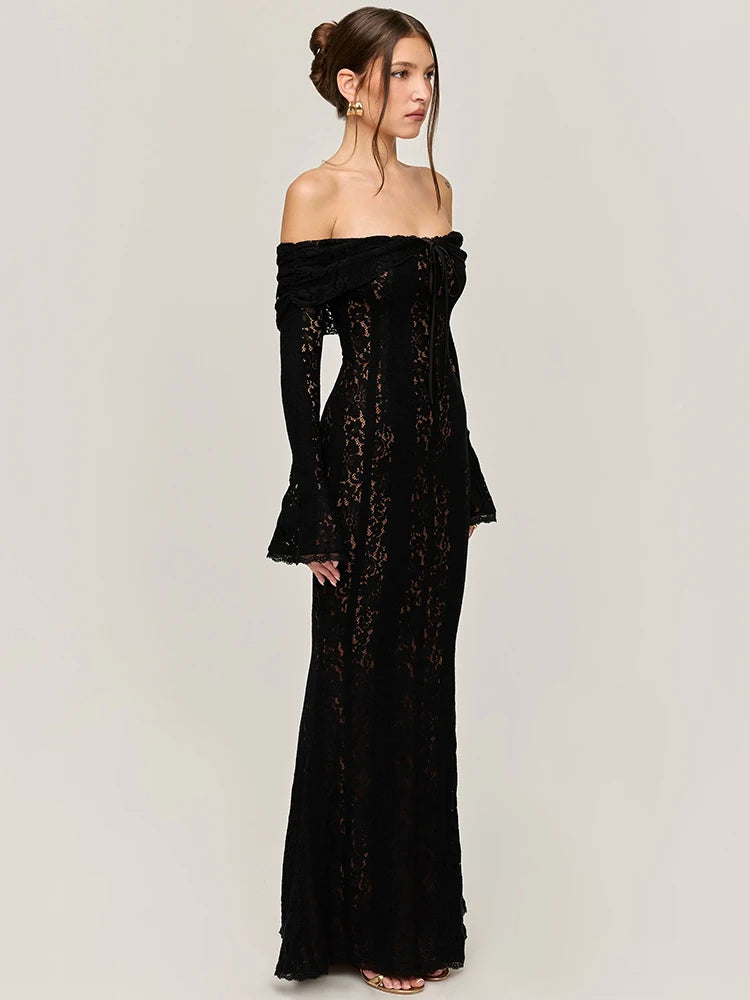 NT Lace Off-shoulder Sexy Maxi Dress