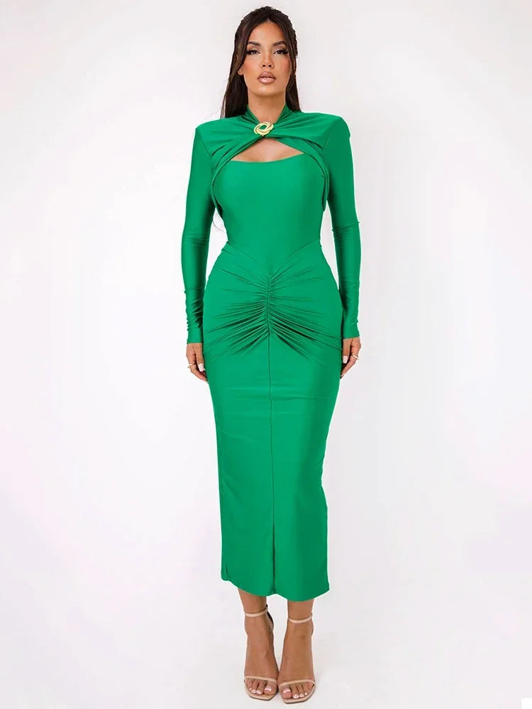 NovaThreads Hollow Out Long Sleeve Sexy Maxi Dress