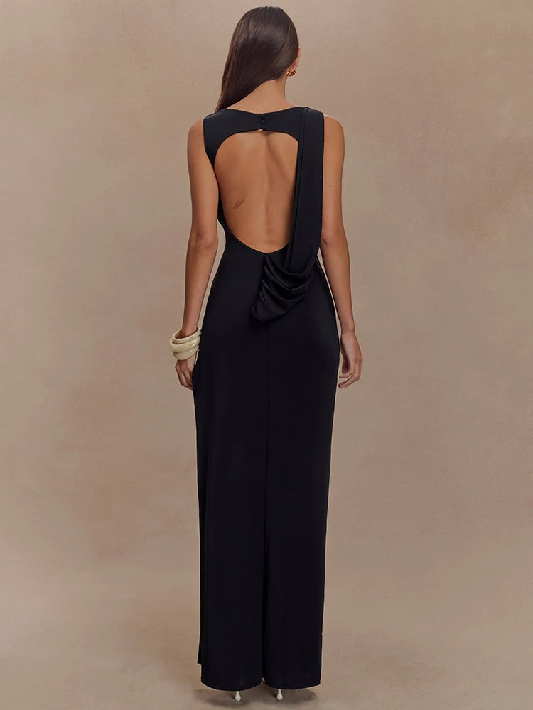 Nova Backless Ruched Sexy Maxi Tank Dress