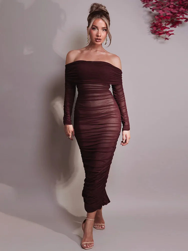 NovaThreads Off-shoulder Long Sleeve Sexy Maxi Dress