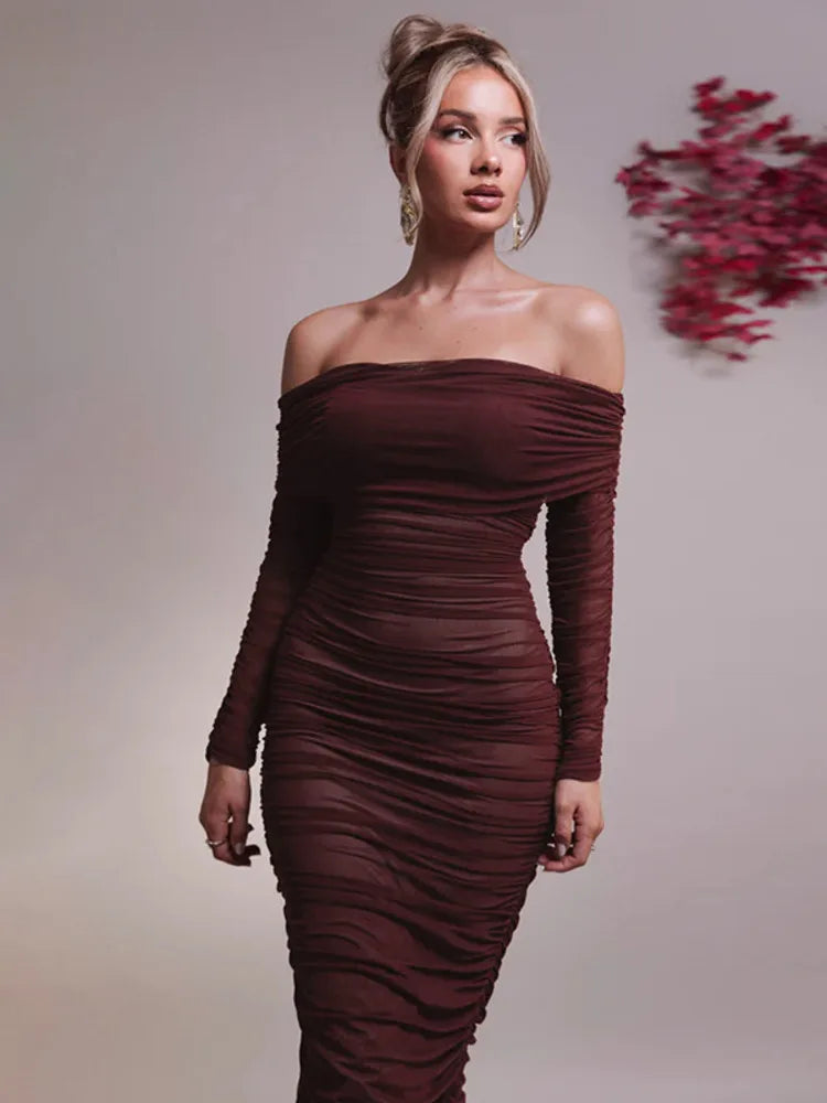 NovaThreads Off-shoulder Long Sleeve Sexy Maxi Dress